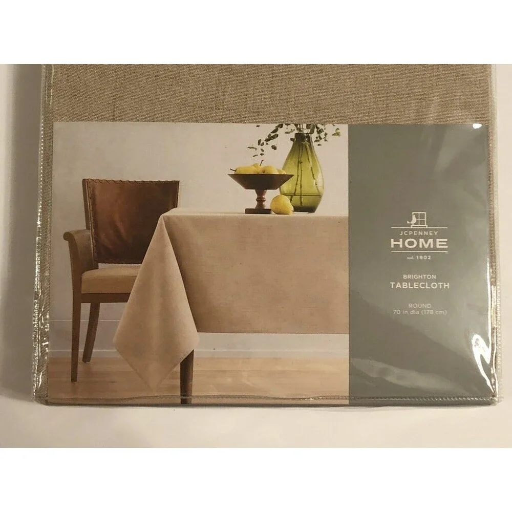 Brighton Fabric Tablecloth Tan Beige Easy Care JCPenney Home 60